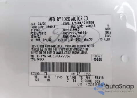 2005 Ford Ranger Edge/Stx/Xl/Xlt z USA, uszkodzony, nr VIN 1FTYR14U55PA79336